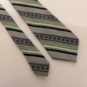 Prince Ferrara Vintage Tie Mens Polyester Necktie Green Gray Striped Office Gift
